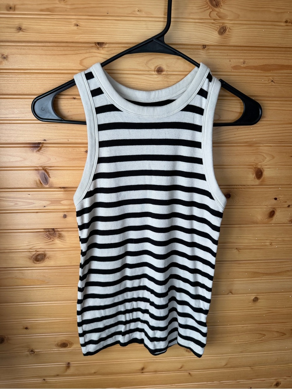 a new day Black and White Striped Ribbed Tank Top